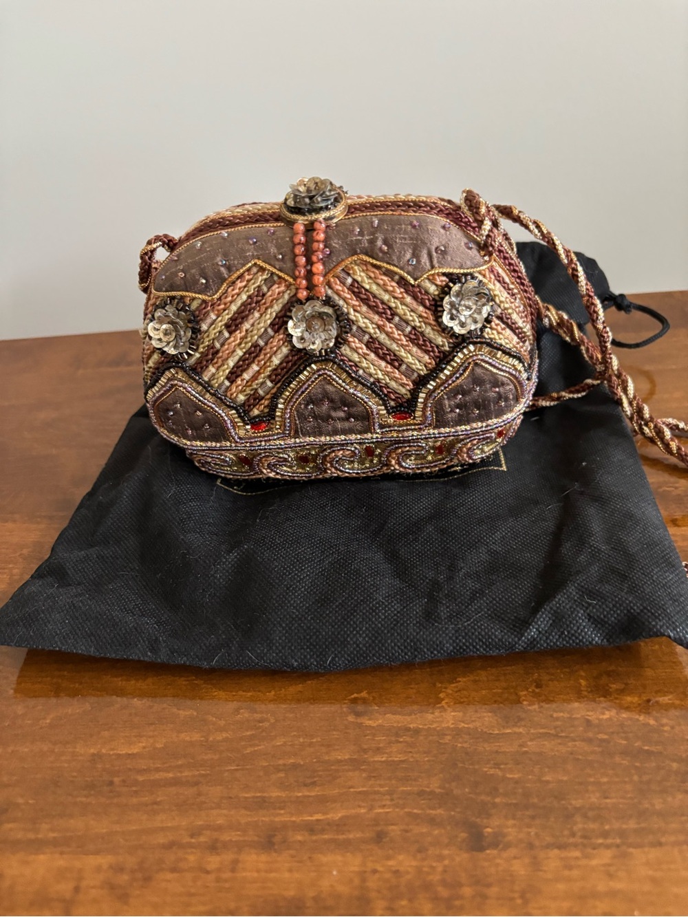 Embellished Brown & Gold Beaded Evening Clutch